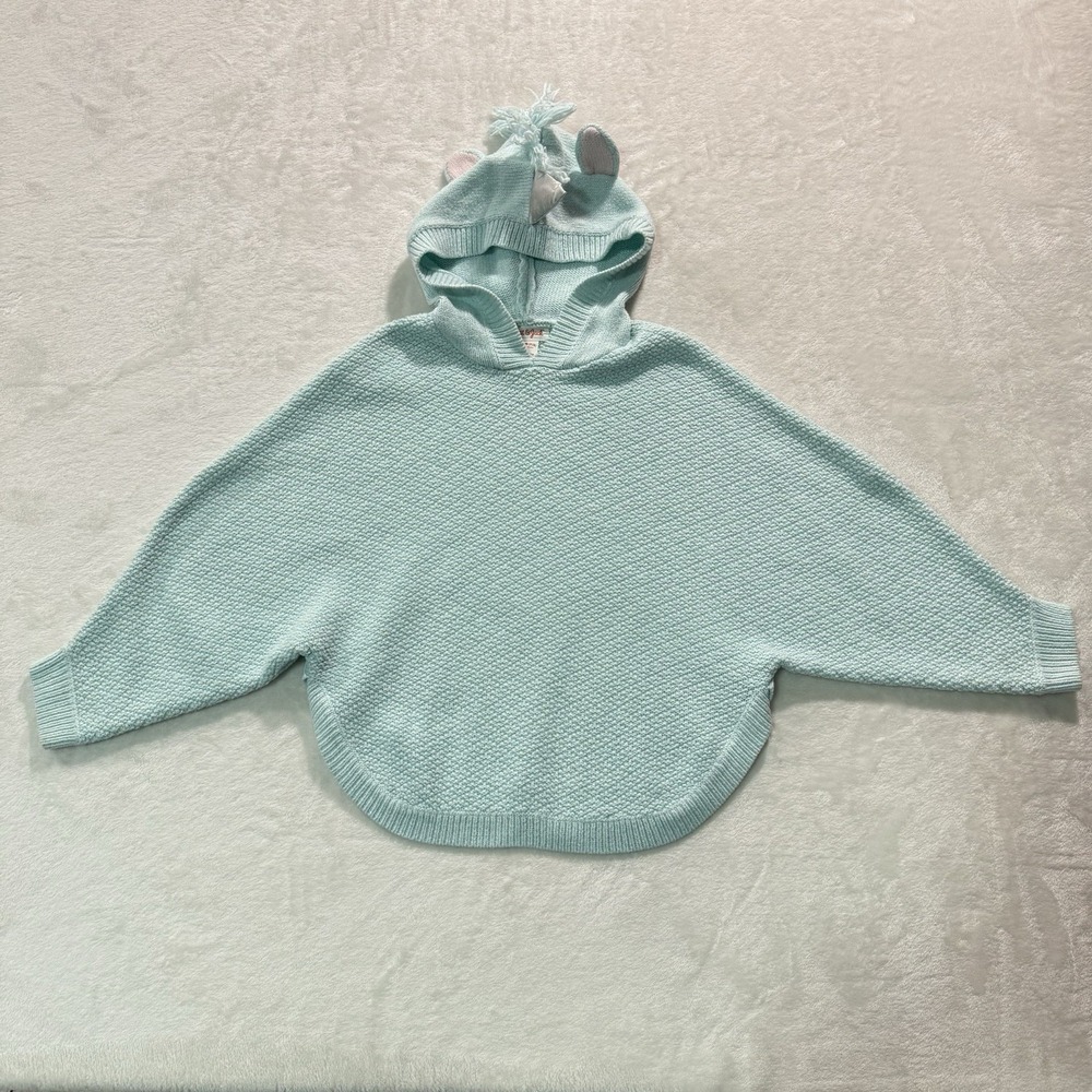 Girl's Cat & Jack Poncho Sweater with Knitted Unicorn Themed Hood - Size M 7/8